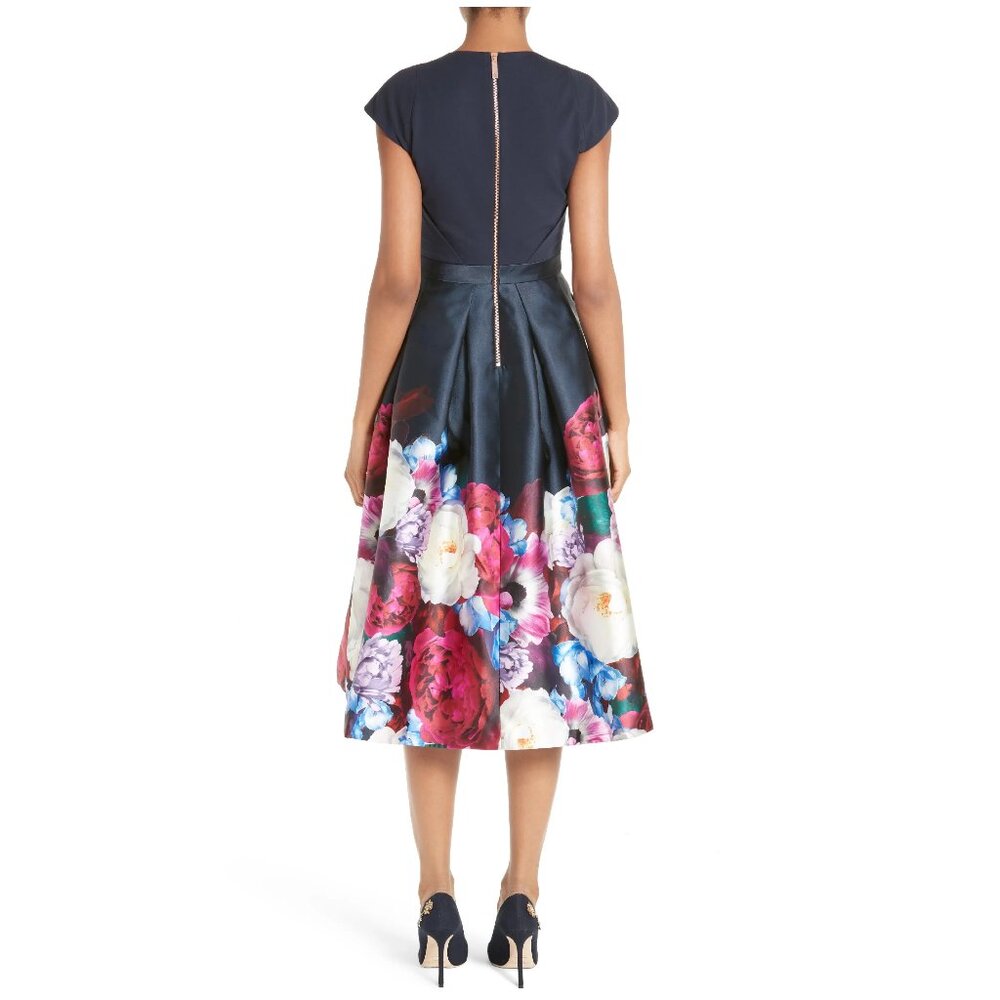 TED BAKER Valkia Blushing Bouquet Fit & Flare Midi Dress Size 3 / US 8 - Picture 9 of 15